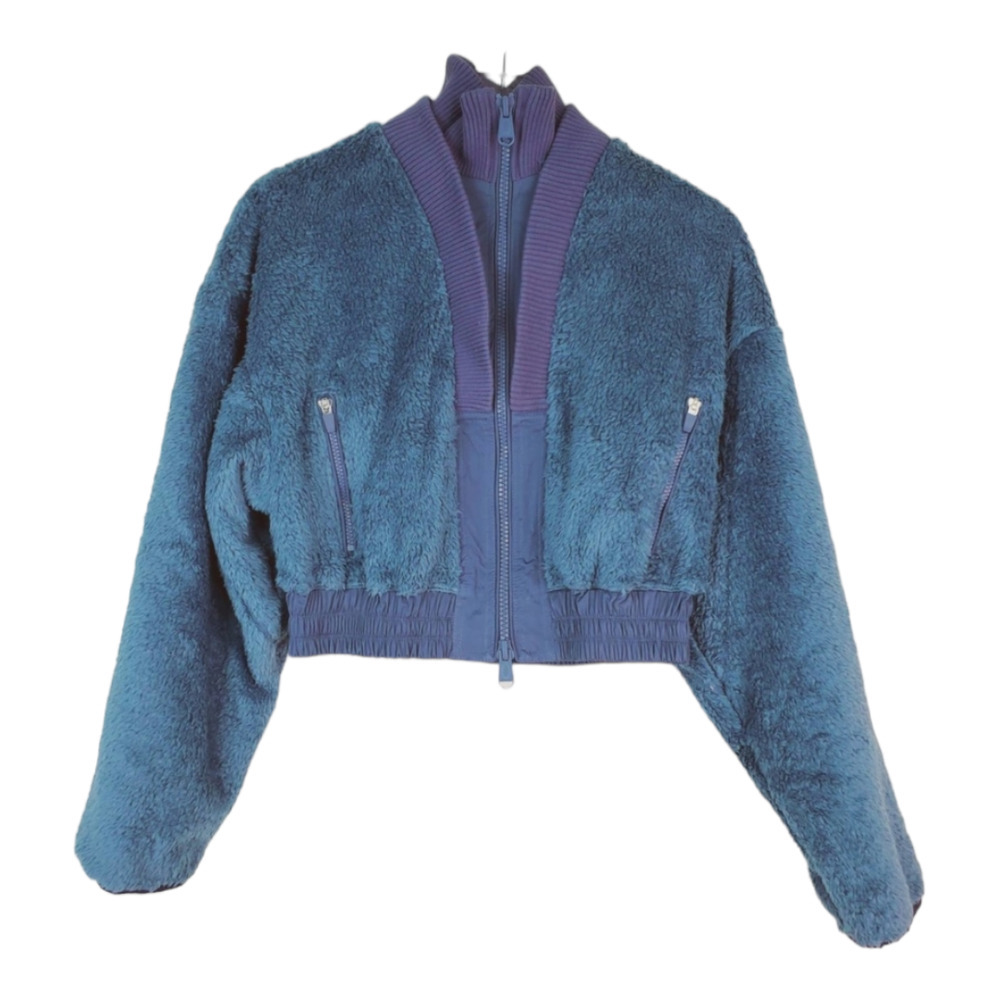 Free People Gear Up Blue Sherpa Cropped Jacket Sz XS NEW Without Tags Blueberry